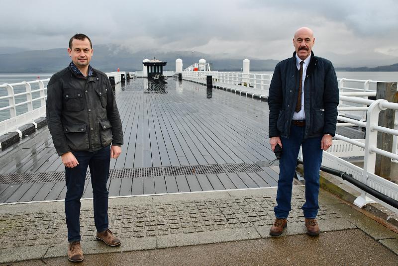 Cllr Carwyn Jones and Cllr Alun Roberts (Seiriol Ward) on the newly refurbished Beaumaris Pier