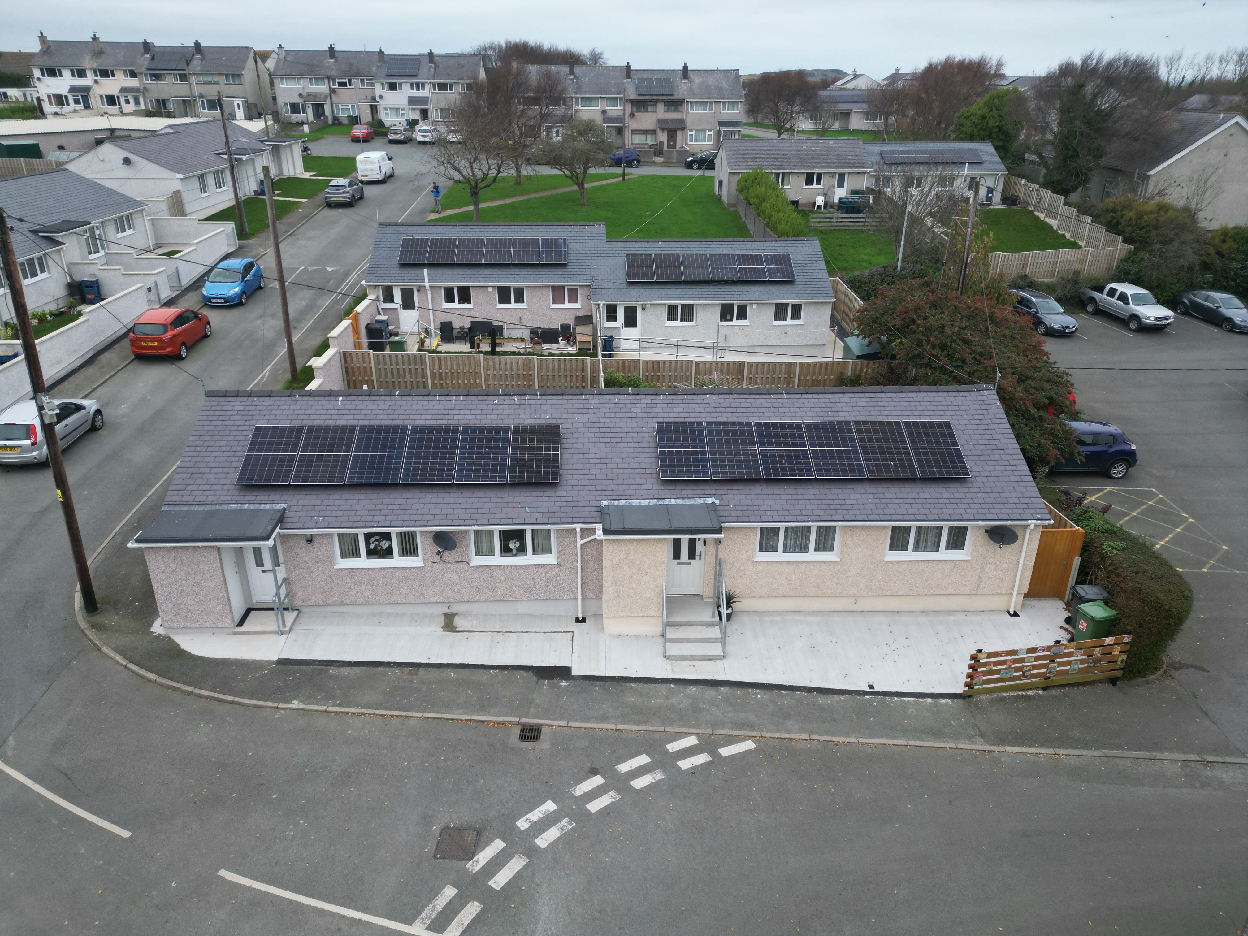 An aerial view of a housing estate